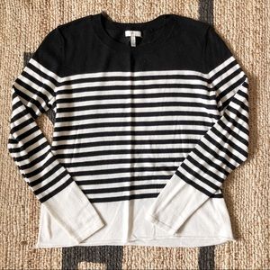 Joie Black and White Stripe Crewneck Sweater S
